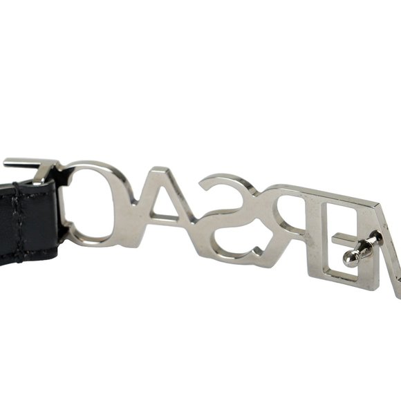 Versace Women\'s Black Leather Logo Decorated Buckle Belt US 44 IT 110